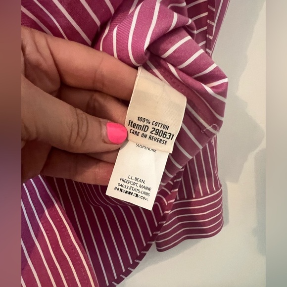 L.L. Bean Pink Striped Button-Up Shirt size L wrinkle resist (J128) 100% cotton - Picture 4 of 10